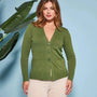 Cardigan scollo a V in maglia di misto viscosa con logo in strass. DORABELLA