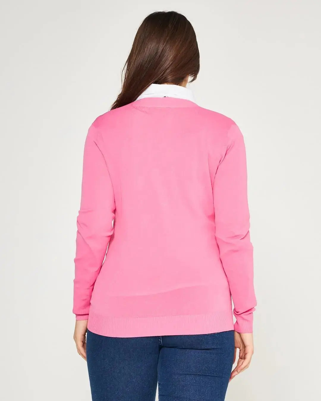 Cardigan scollo a V in maglia di misto viscosa con logo in strass. DORABELLA