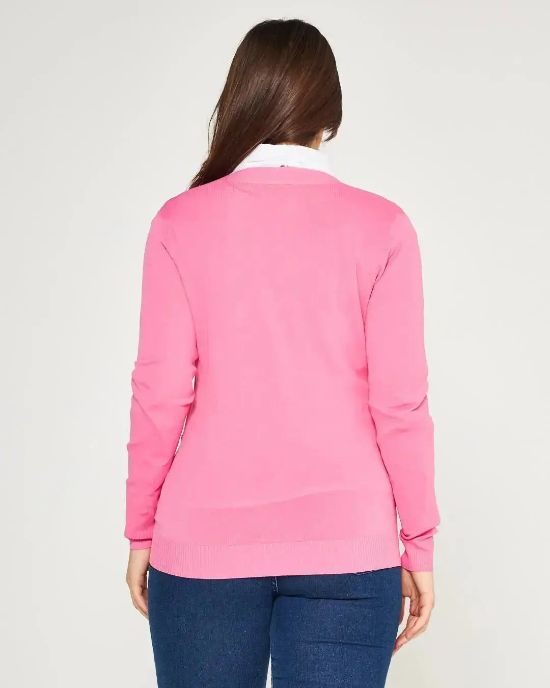 Cardigan scollo a V in maglia di misto viscosa con logo in strass. DORABELLA