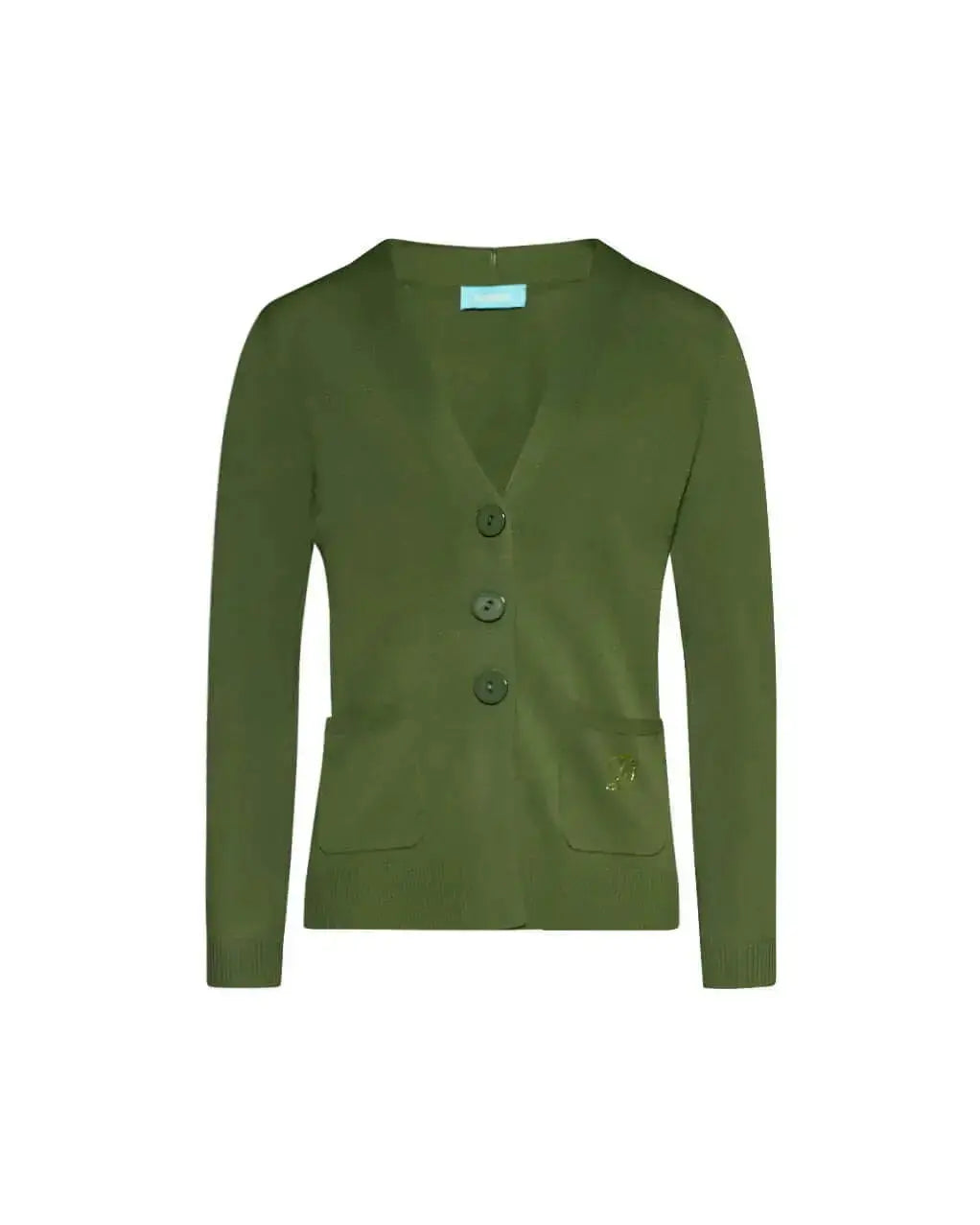 Cardigan scollo a V in maglia di misto viscosa con logo in strass. DORABELLA