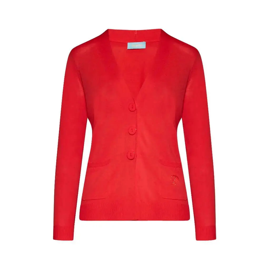 Cardigan scollo a V in maglia di misto viscosa con logo in strass. PAPAVERO DORABELLA XXL