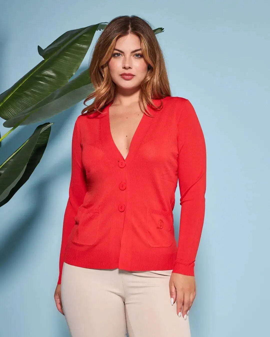 Cardigan scollo a V in maglia di misto viscosa con logo in strass. PAPAVERO DORABELLA