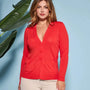 Cardigan scollo a V in maglia di misto viscosa con logo in strass. PAPAVERO DORABELLA