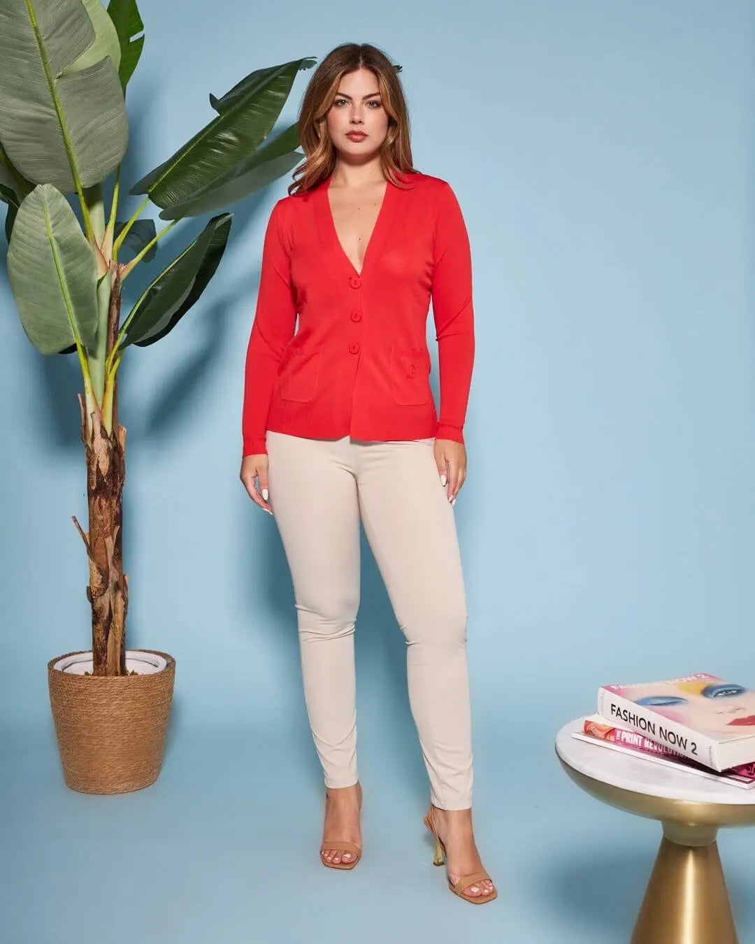 Cardigan scollo a V in maglia di misto viscosa con logo in strass. PAPAVERO DORABELLA