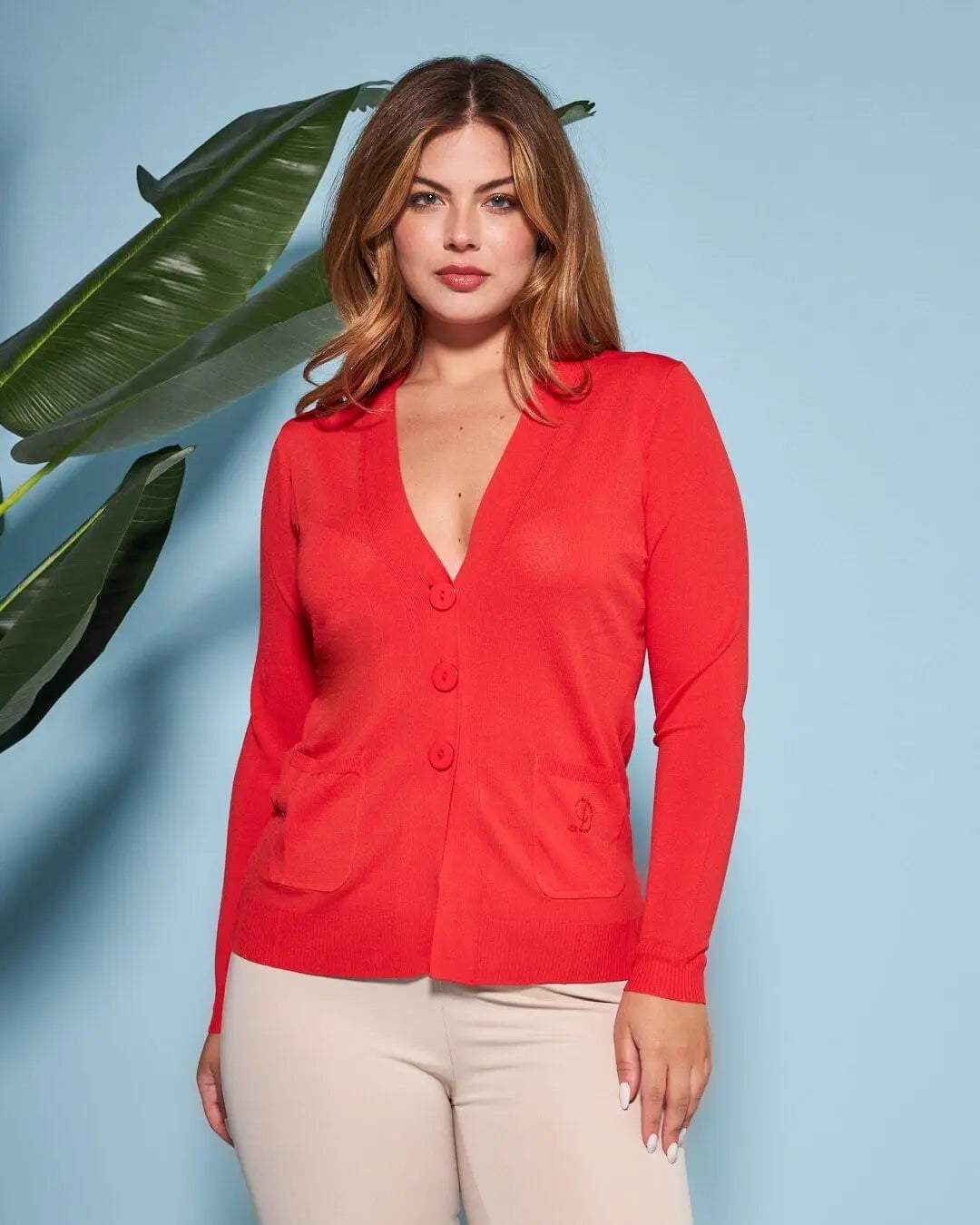 Cardigan scollo a V in maglia di misto viscosa con logo in strass. PAPAVERO DORABELLA