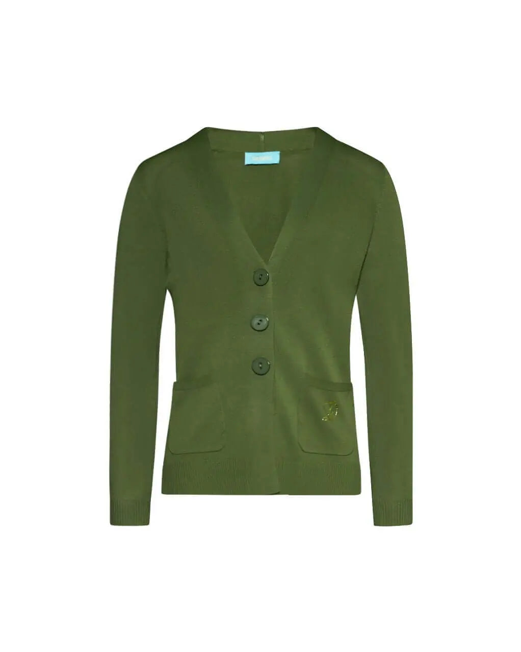 Cardigan scollo a V in maglia di misto viscosa con logo in strass. VERDE MILITARE DORABELLA XXL