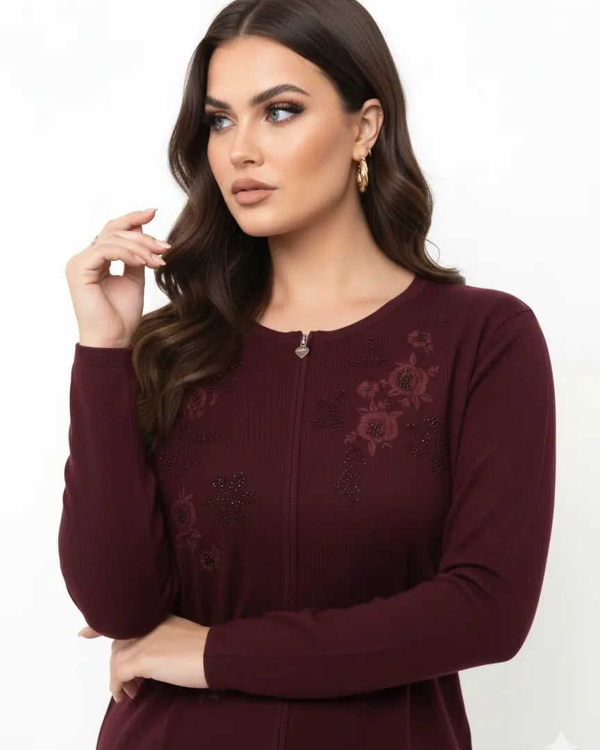 Cardigan tinta unita con ricamo e applicazione DORABELLA PIU'