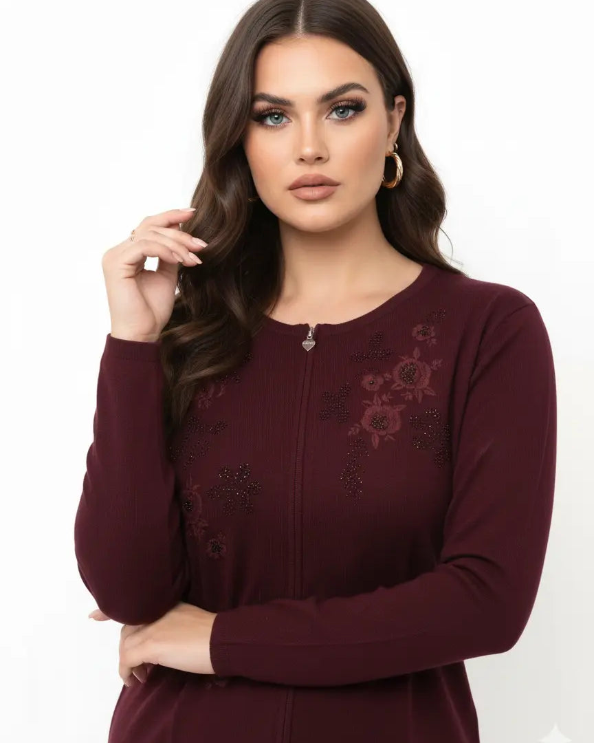 Cardigan tinta unita con ricamo e applicazione DORABELLA PIU'