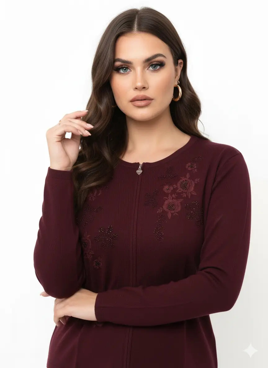 Cardigan tinta unita con ricamo e applicazione DORABELLA PIU'