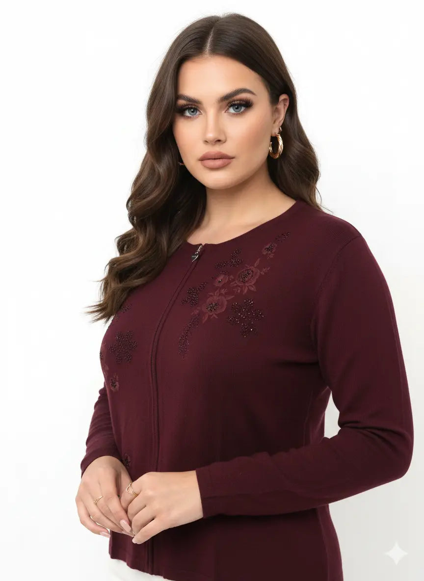 Cardigan tinta unita con ricamo e applicazione DORABELLA PIU'