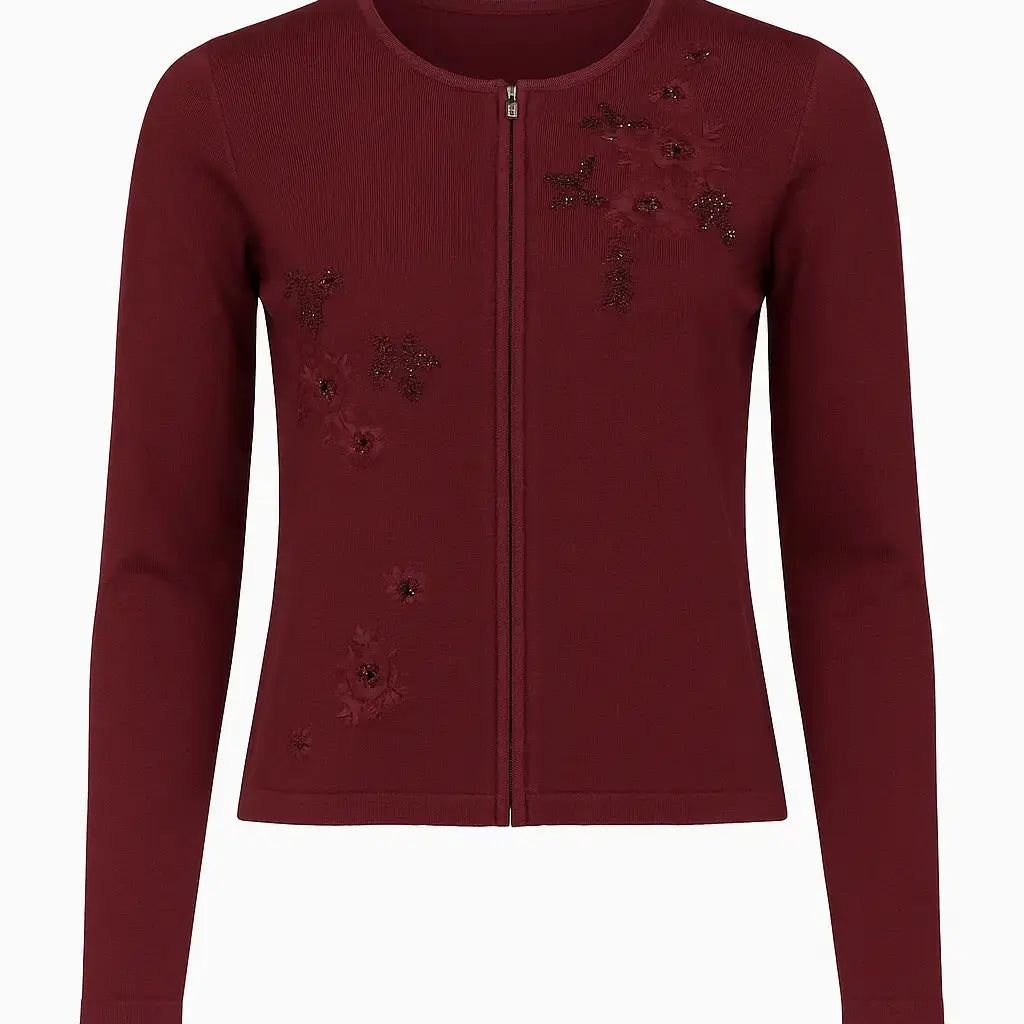 Cardigan tinta unita con ricamo e applicazione DORABELLA PIU' 3XL (49) / Bordeaux