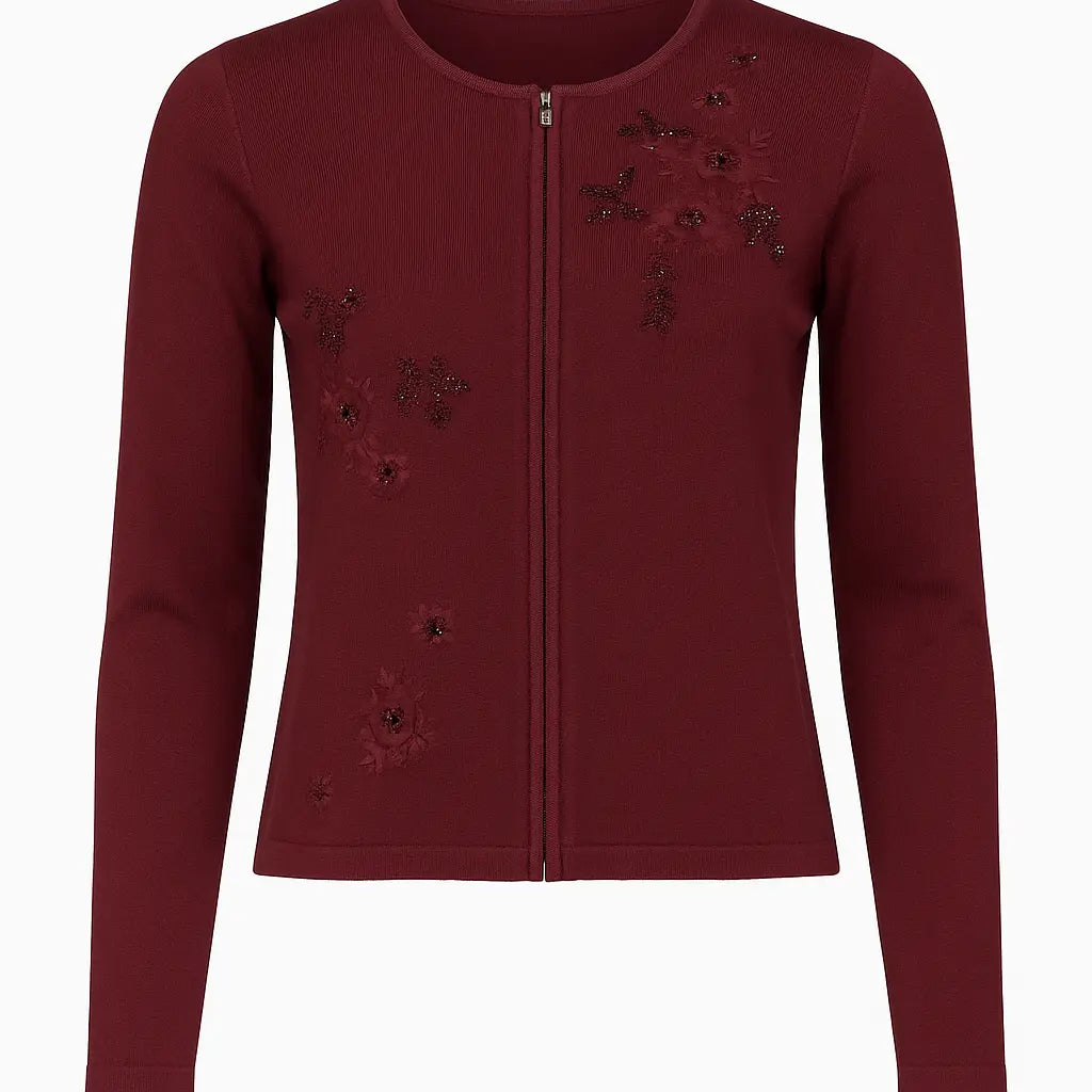 Cardigan tinta unita con ricamo e applicazione DORABELLA PIU' 3XL (49) / Bordeaux