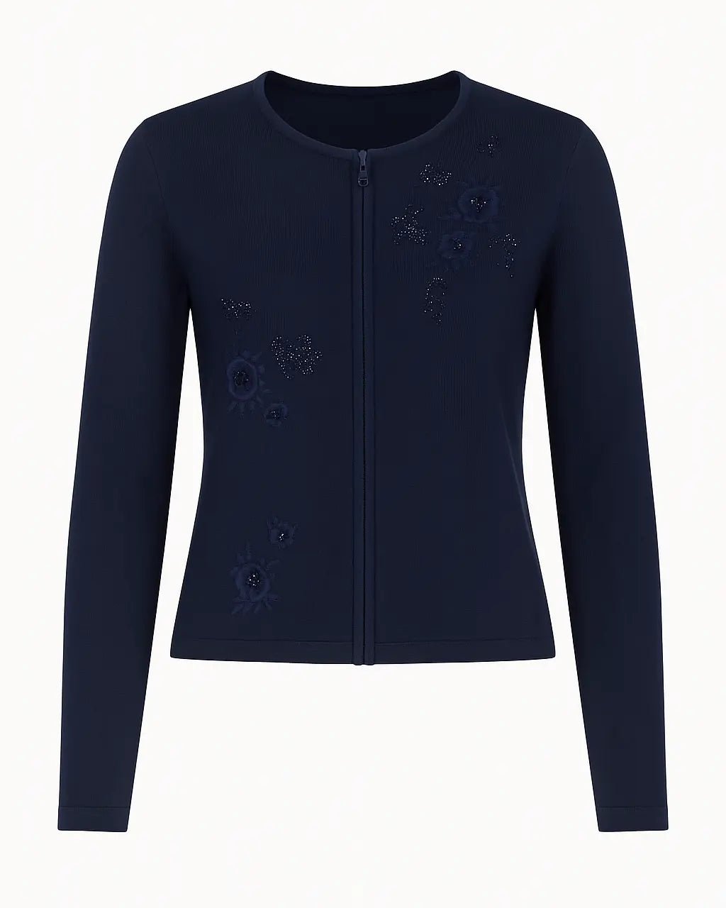 Cardigan tinta unita con ricamo e applicazione DORABELLA PIU' 3XL (49) / Blu