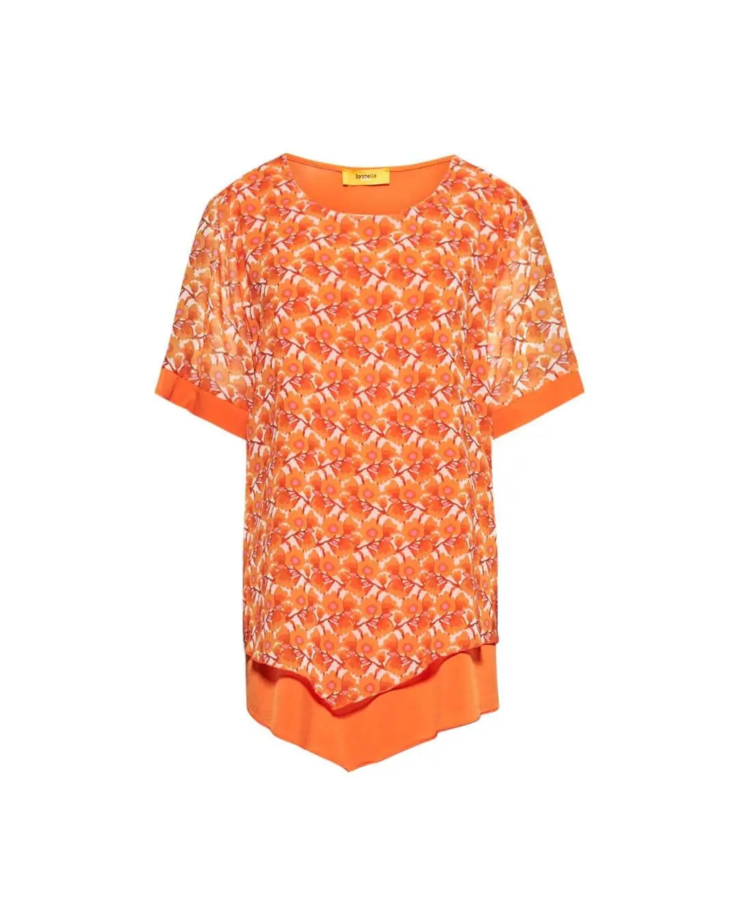 Casacca combinata in georgette con fantasia multicolore e jersey elasticizzato tinta unita. ARANCIO DORABELLA PIU'