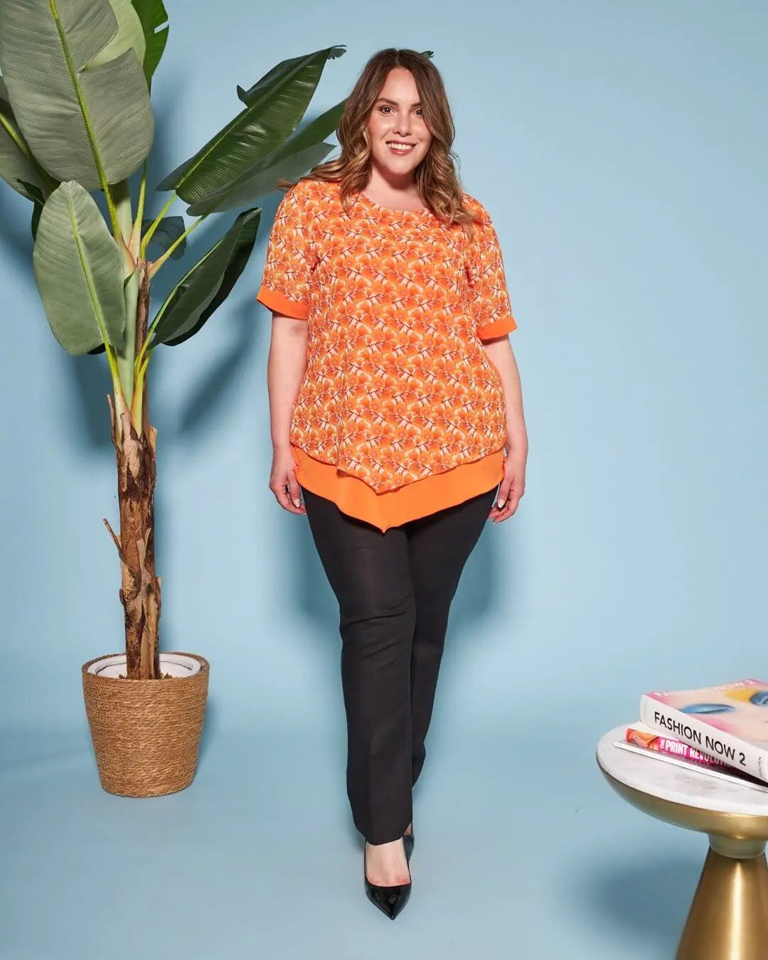 Casacca combinata in georgette con fantasia multicolore e jersey elasticizzato tinta unita. ARANCIO DORABELLA PIU'