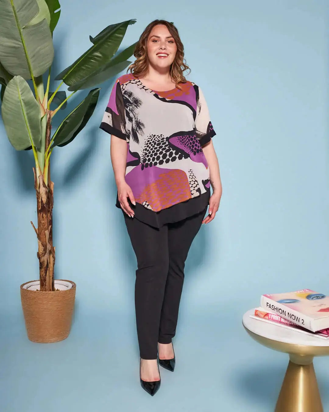 Casacca combinata in georgette con fantasia multicolore e jersey elasticizzato tinta unita. LILLA DORABELLA PIU'