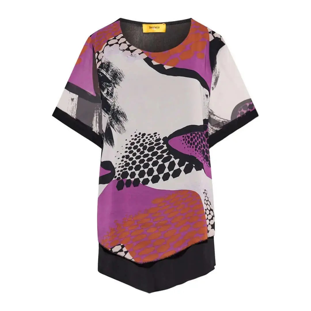 Casacca combinata in georgette con fantasia multicolore e jersey elasticizzato tinta unita. LILLA DORABELLA PIU'