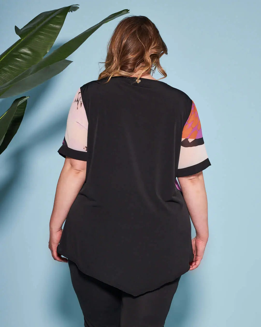 Casacca combinata in georgette con fantasia multicolore e jersey elasticizzato tinta unita. LILLA DORABELLA PIU'