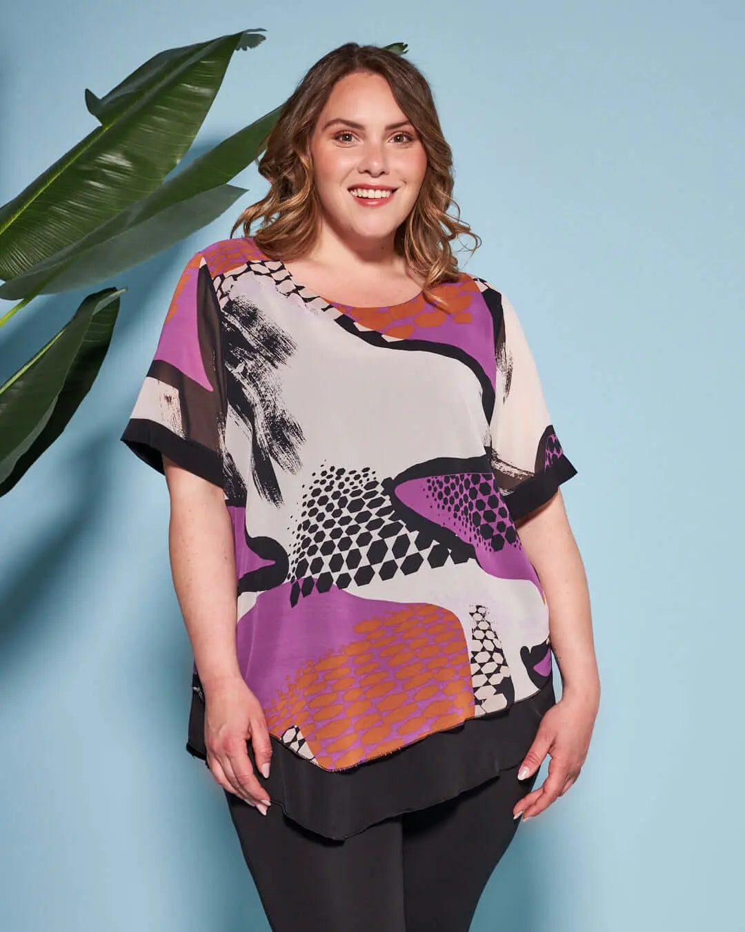 Casacca combinata in georgette con fantasia multicolore e jersey elasticizzato tinta unita. LILLA DORABELLA PIU'