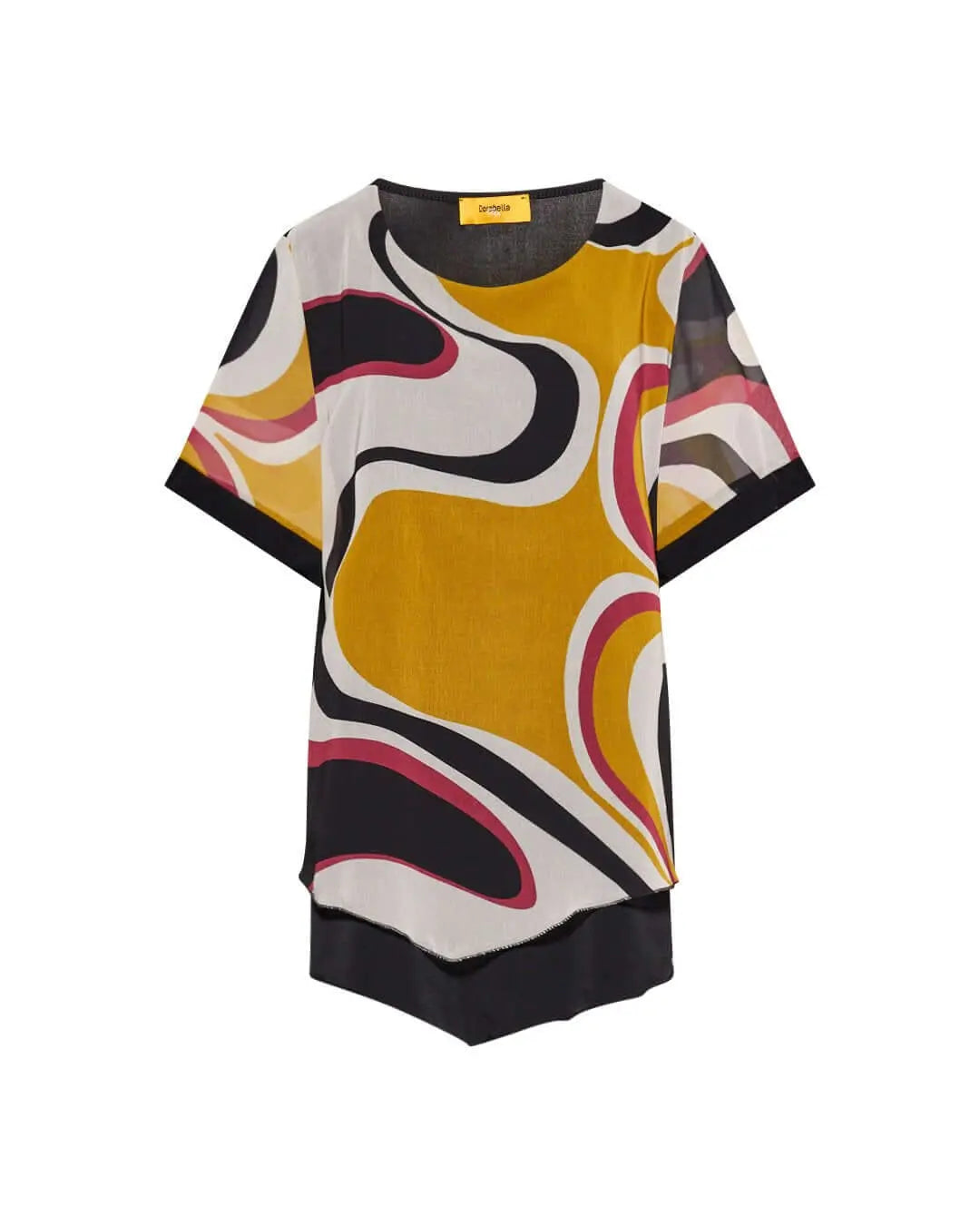 Casacca combinata in georgette con fantasia multicolore e jersey elasticizzato tinta unita. NERO-GIALLO DORABELLA PIU'