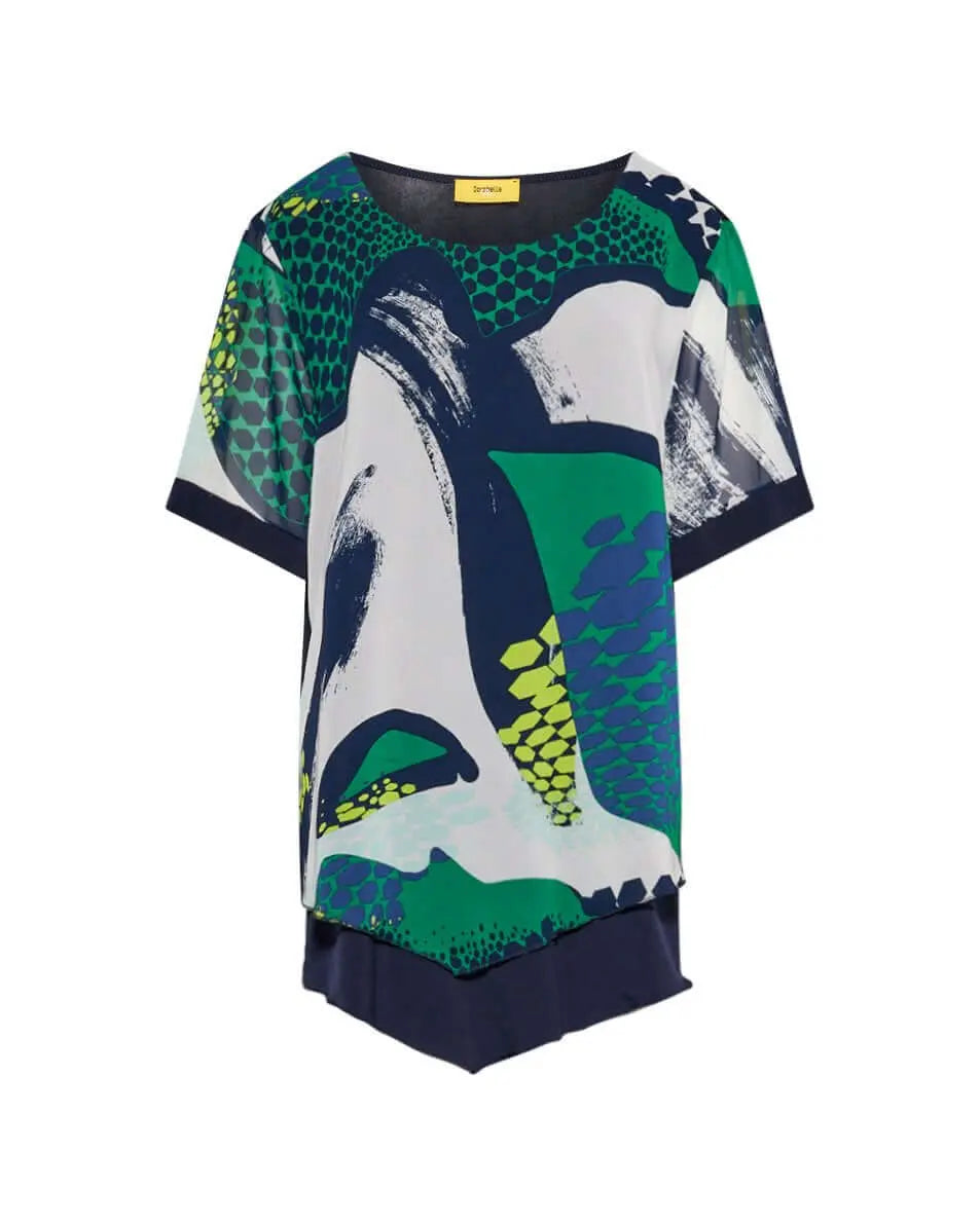 Casacca combinata in georgette con fantasia multicolore e jersey elasticizzato tinta unita. ROYAL DORABELLA PIU'