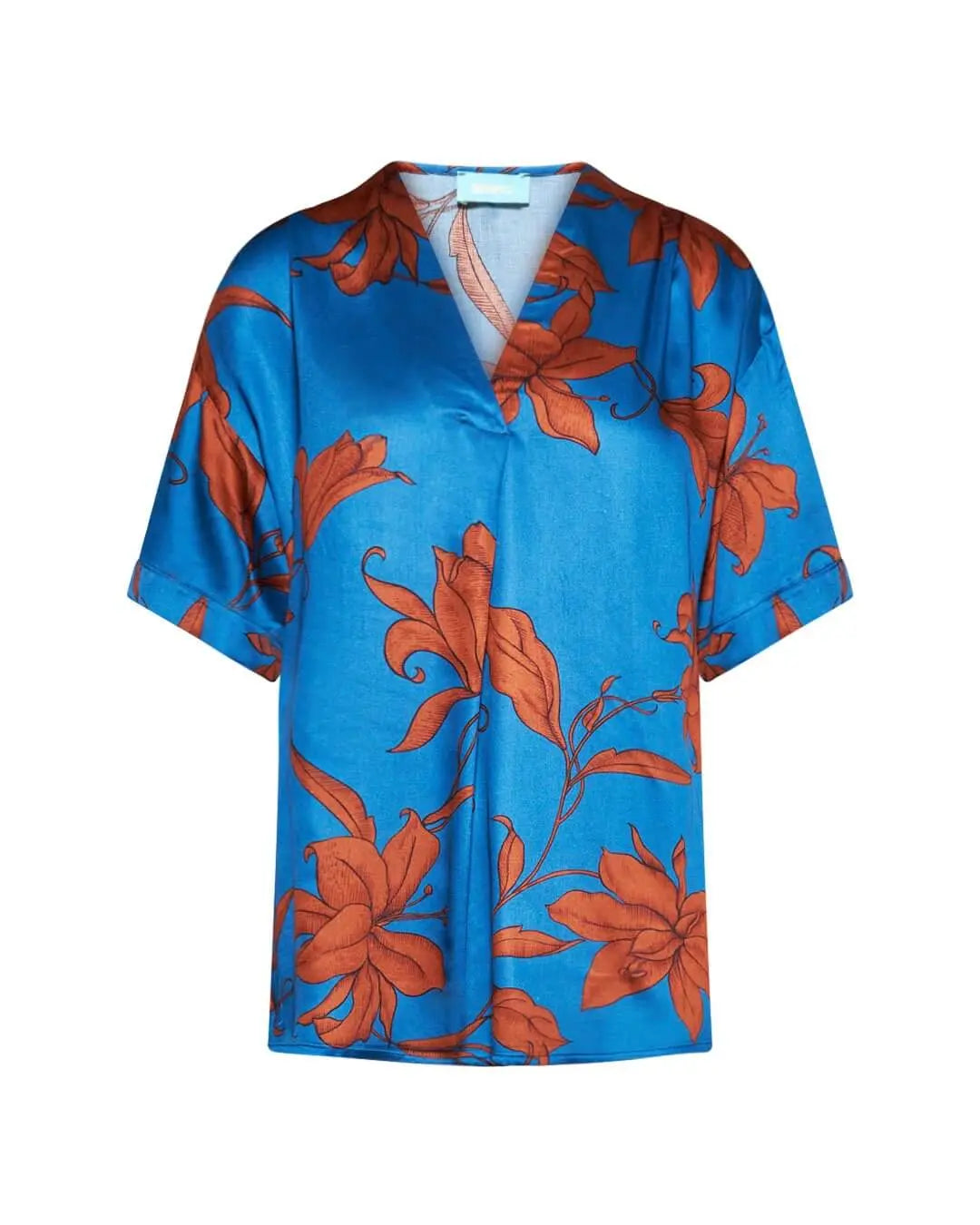 Casacca con scollo a V in raso di viscosa con fantasia multicolore. DENIM DORABELLA XXL