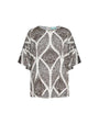 Casacca girocollo in georgette con fantasia multicolore e maniche kimono con volant. PANNA DORABELLA