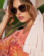Casacca in georgette con fantasia multicolore e scollo a V in pizzo crochet con paillettes. PAPAVERO DORABELLA XXXL