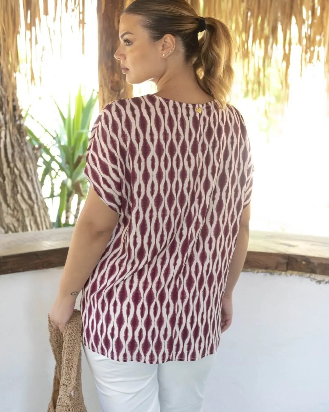 Casacca scollo a V in viscosa con manica kimono BORDEAUX DORABELLA PIU'