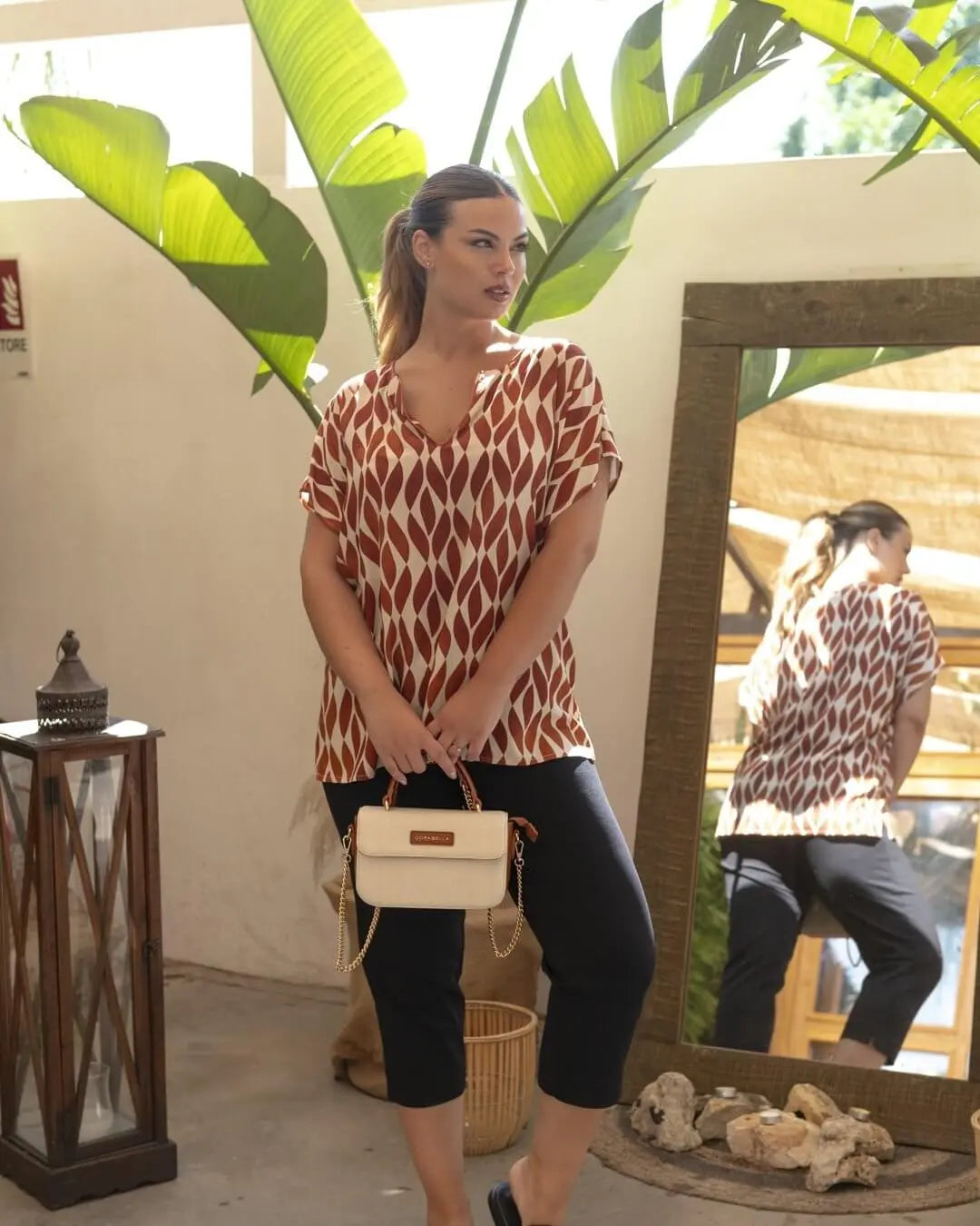 Casacca scollo a V in viscosa con manica kimono ROSSO DORABELLA PIU' 47