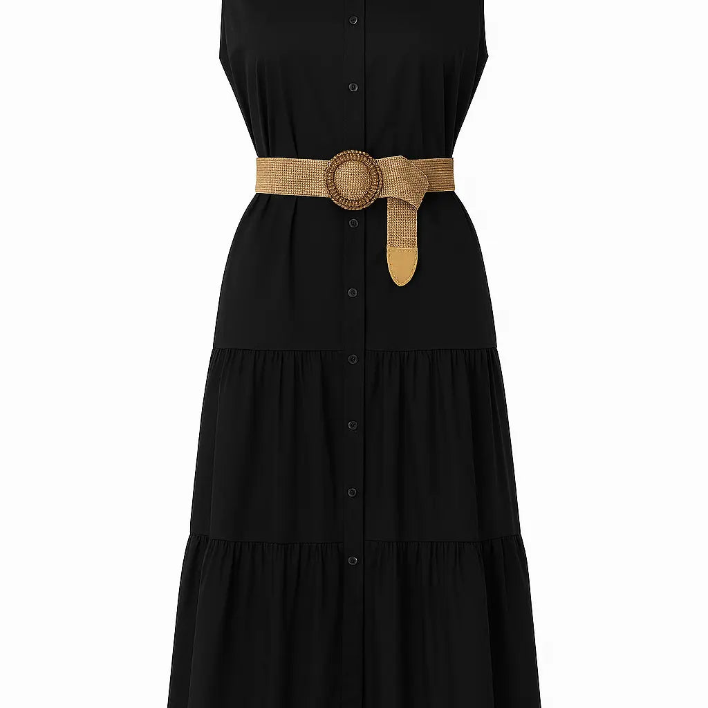 Chemisier con cintura in raffia Unica by Dorabella Nero-Taglia-unica-44-46-o-M-L