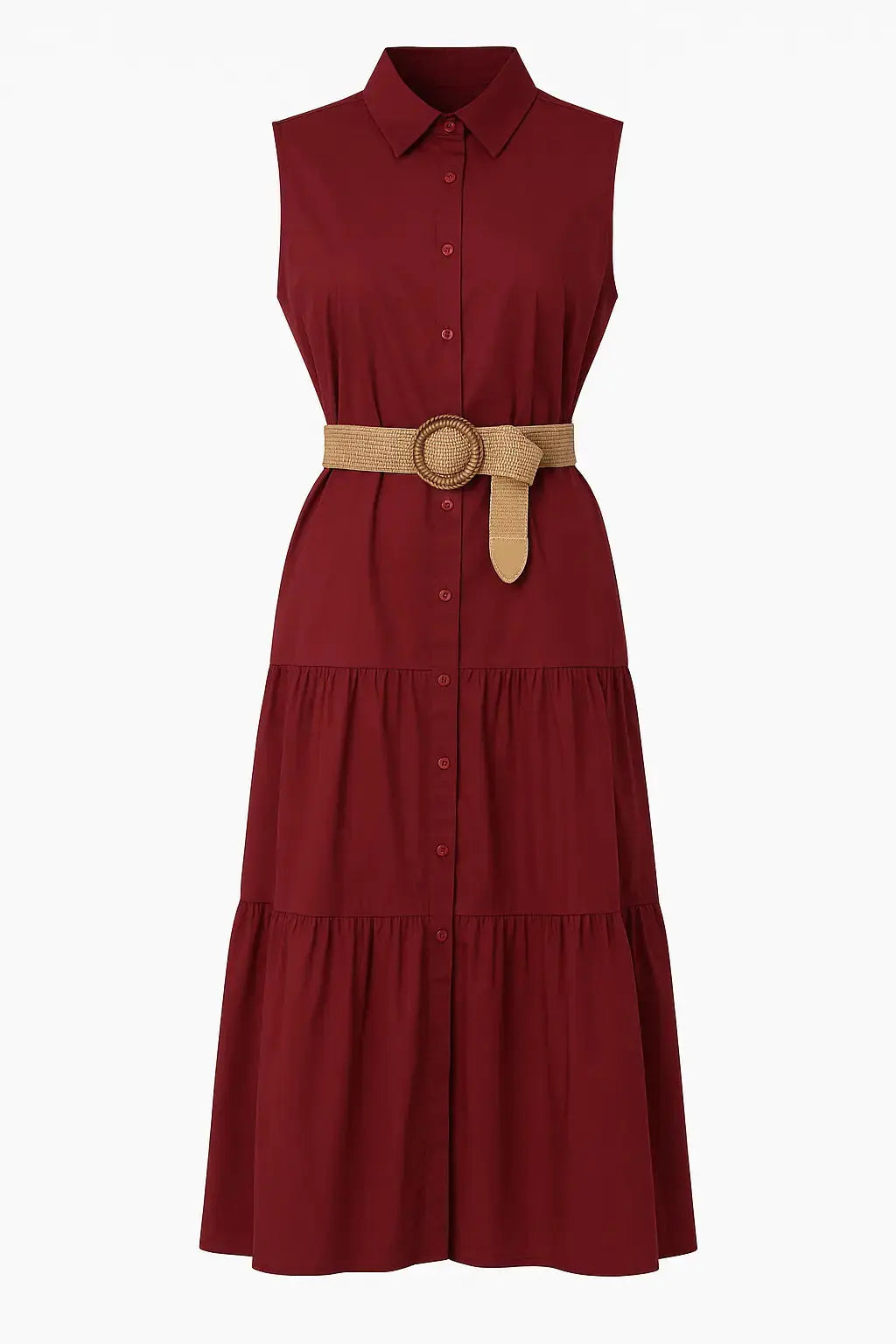 Chemisier con cintura in raffia Unica by Dorabella Burgundy-Taglia-unica-44-46-o-M-L