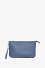 Clutch in ecopelle a grana con logo sul davanti e cinturino da polso BLU DORABELLA EASY