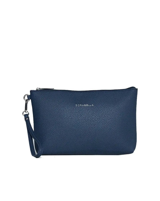 Clutch in ecopelle a grana con logo sul davanti e cinturino da polso BLU DORABELLA EASY