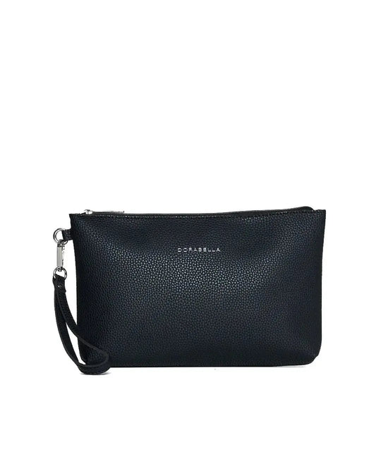 Clutch in ecopelle a grana con logo sul davanti e cinturino da polso NERO DORABELLA EASY