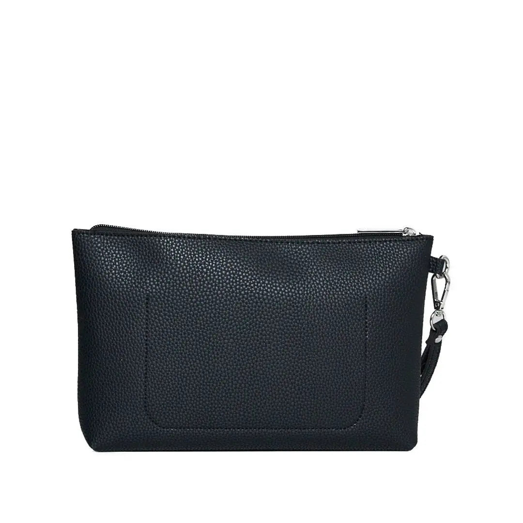 Clutch in ecopelle a grana con logo sul davanti e cinturino da polso NERO DORABELLA EASY
