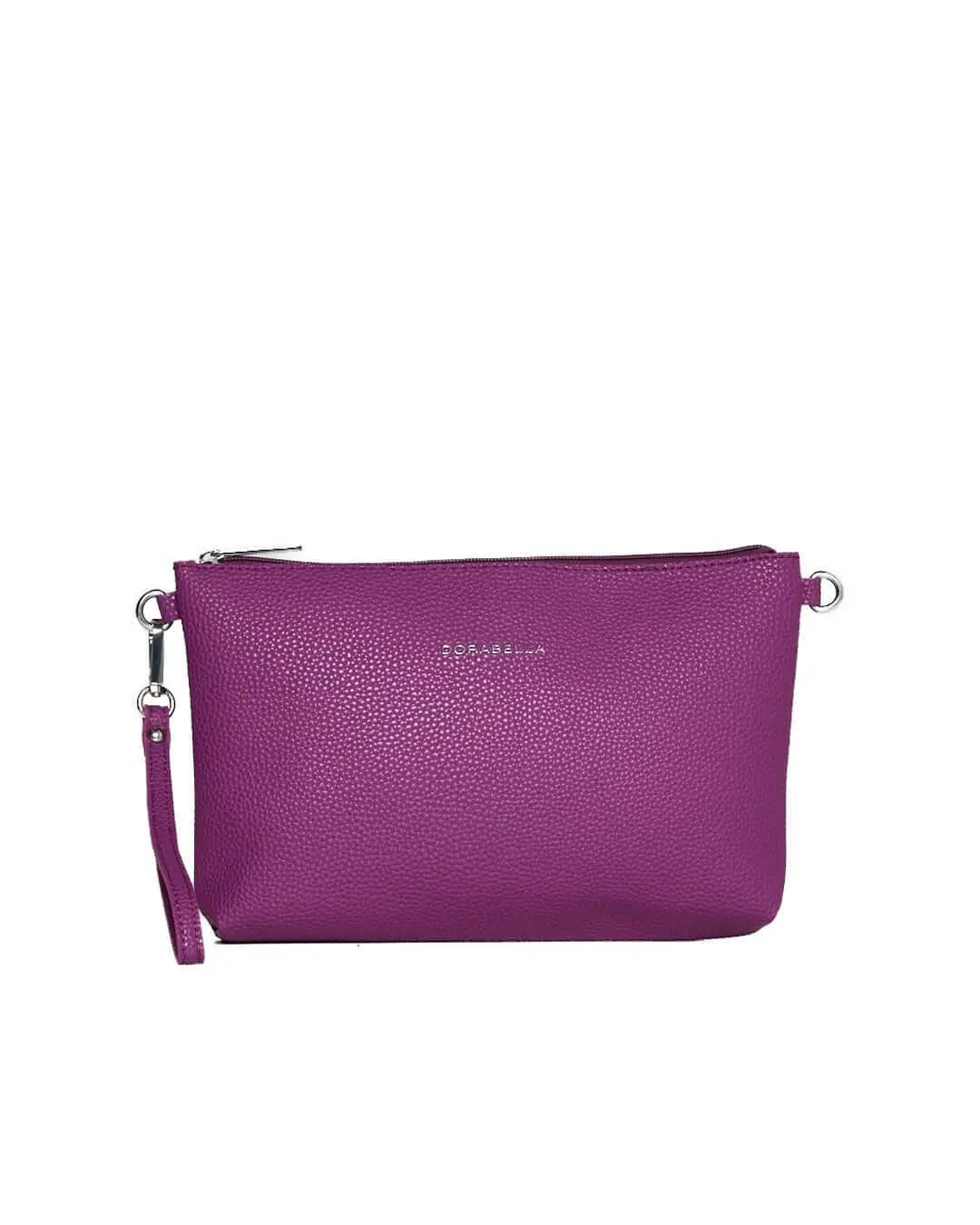 Clutch in ecopelle a grana con logo sul davanti e cinturino da polso SUMMER PURPLE DORABELLA EASY