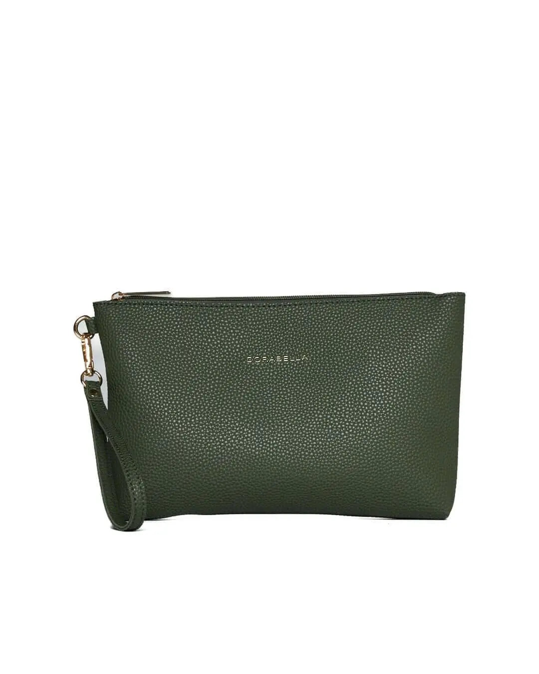 Clutch in ecopelle a grana con logo sul davanti e cinturino da polso VERDE MILITARE DORABELLA EASY Un