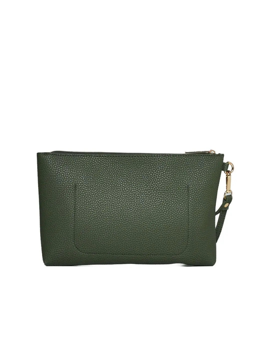Clutch in ecopelle a grana con logo sul davanti e cinturino da polso VERDE MILITARE DORABELLA EASY