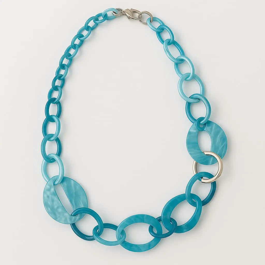 Collana lunga con anelli colorati in più grandezze Dorabella azzurro
