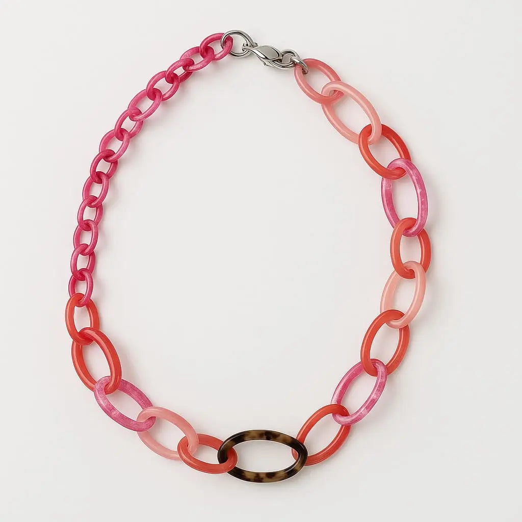 Collana lunga con anelli in resina colorata Dorabella Fucsia