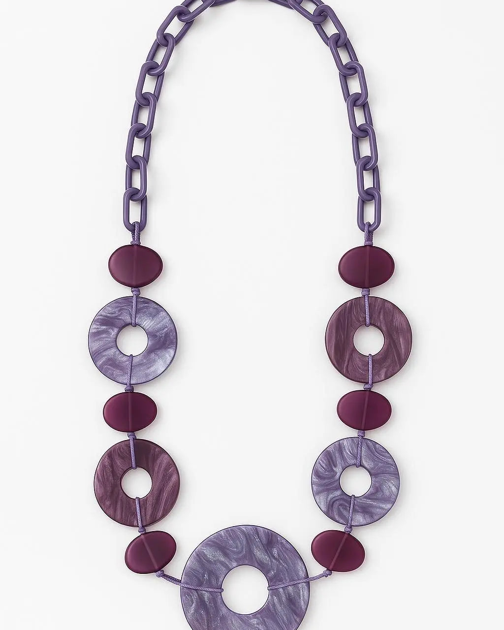 Collana lunga con anelli multicolore in resina Dorabella viola