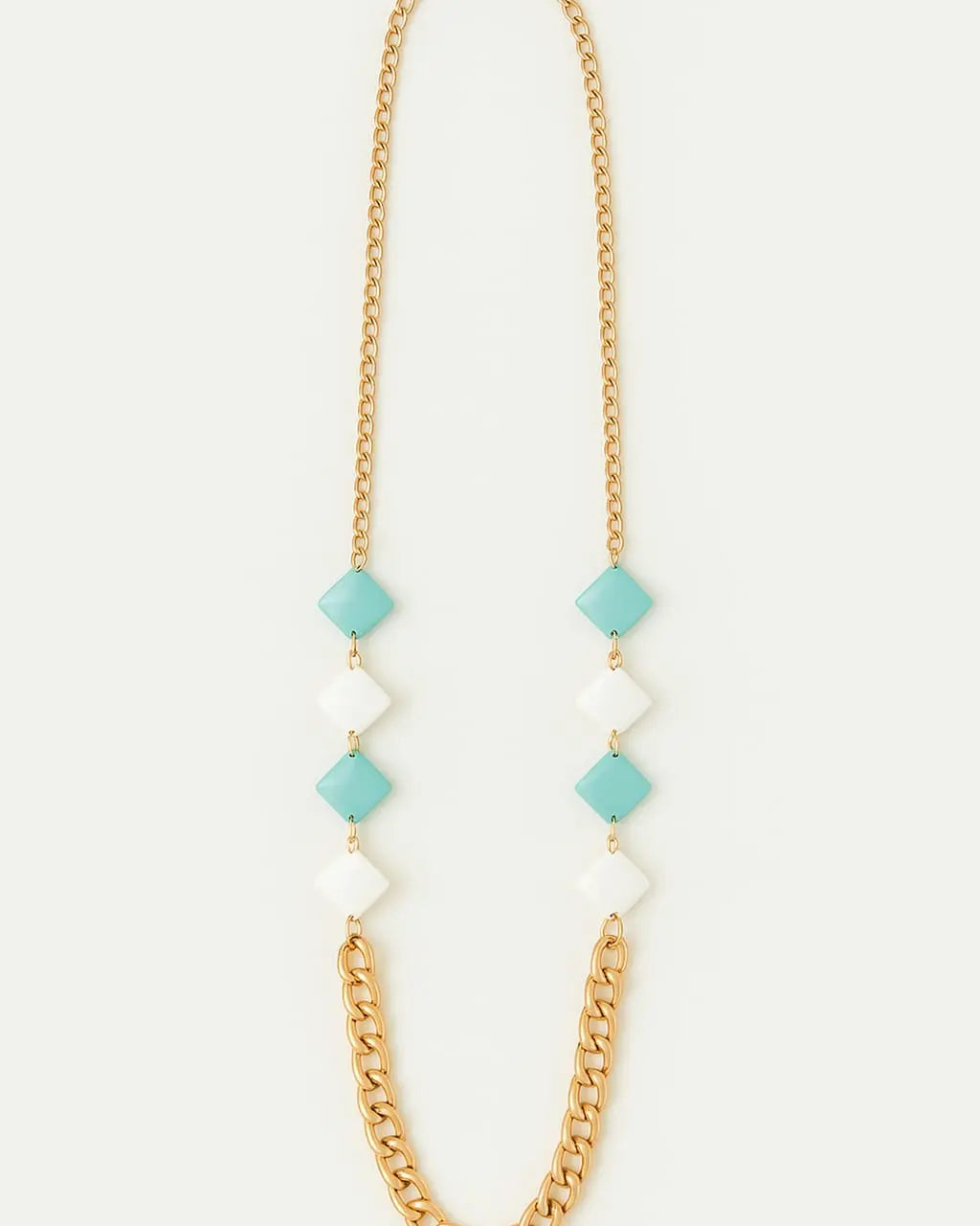 Collana lunga con catena oro light e  pietre colorate bicolor Dorabella Acqua