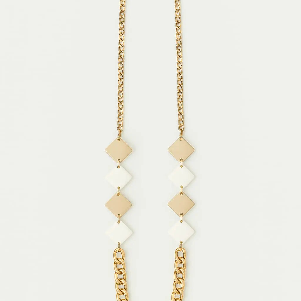 Collana lunga con catena oro light e  pietre colorate bicolor Dorabella Sabbia