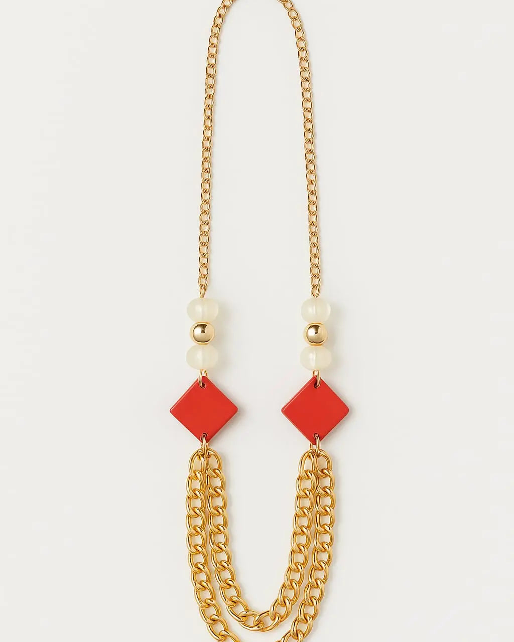 Collana lunga con catena oro light, perline e pietre colorate Dorabella Rosso