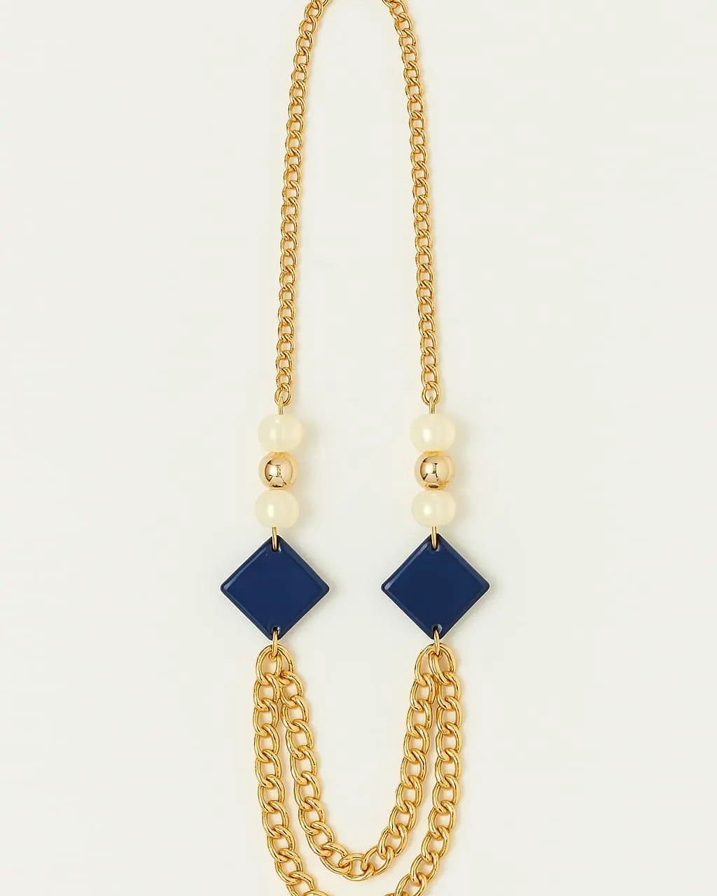 Collana lunga con catena oro light, perline e pietre colorate Dorabella Blu