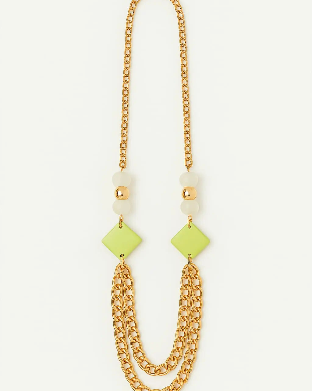 Collana lunga con catena oro light, perline e pietre colorate Dorabella Lime