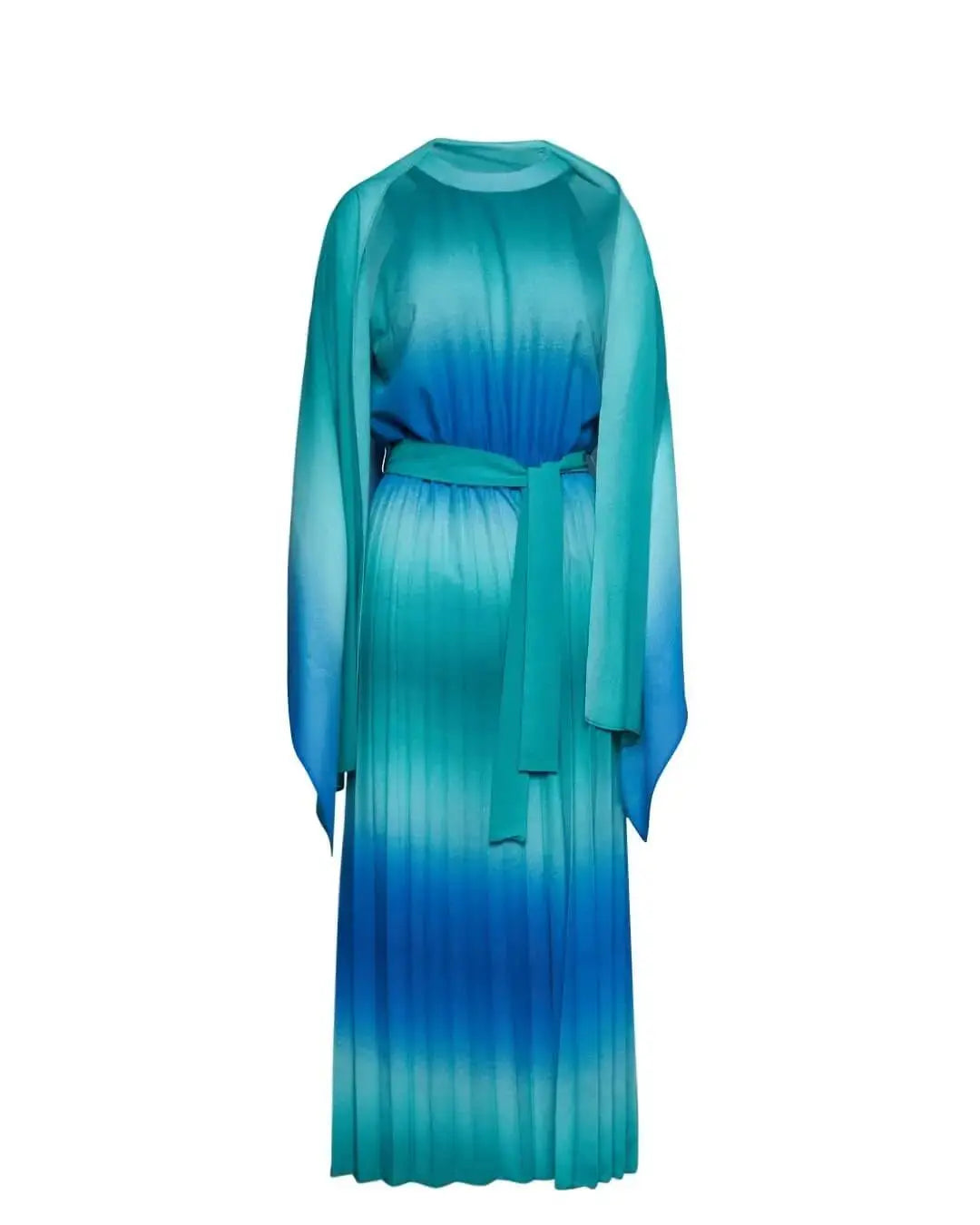 Completo con abito midi in georgette fantasia sfumata con cintura in vita e stola in coordinato. VERDE DORABELLA