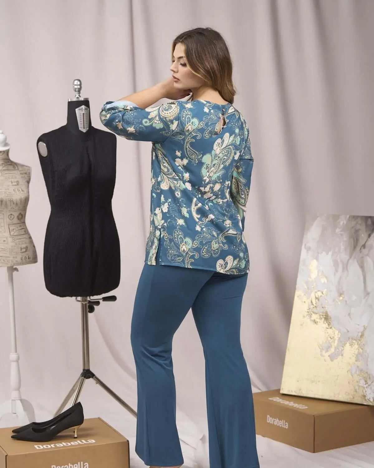 Completo con blusa blusa fantasia e pantalone in unito OTTANIO DORABELLA XXL