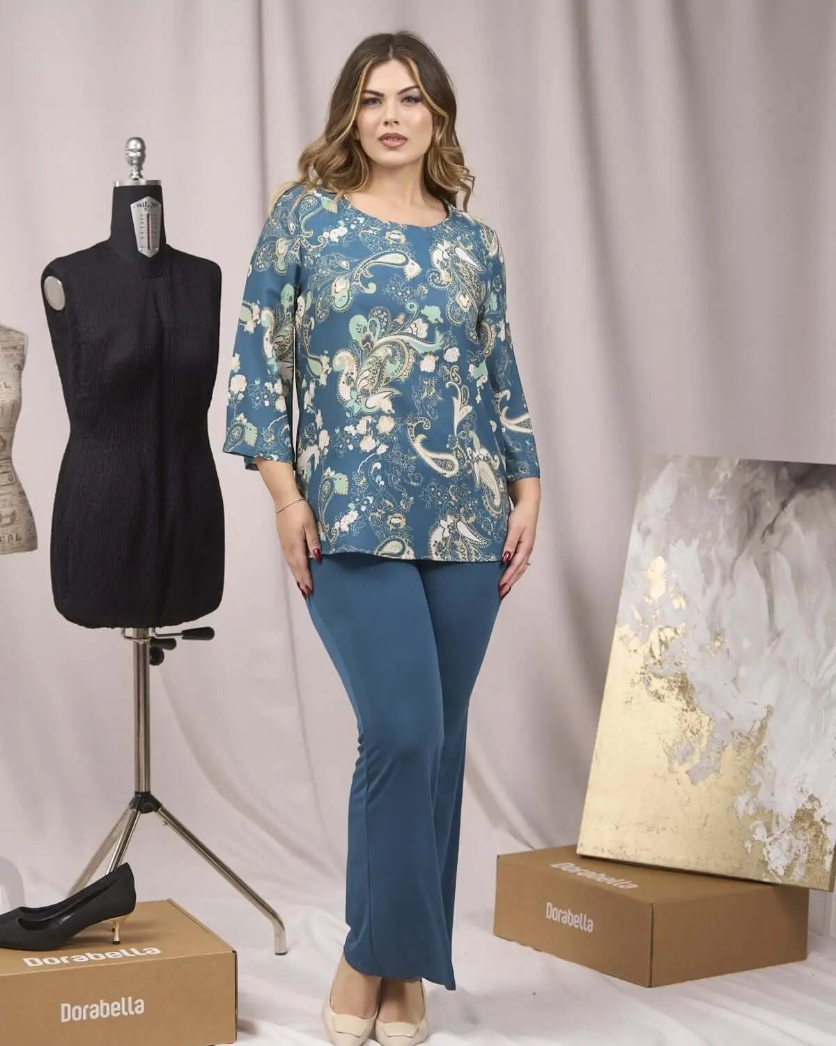 Completo con blusa blusa fantasia e pantalone in unito OTTANIO DORABELLA